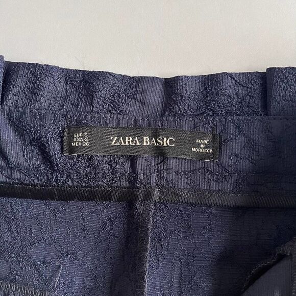 Zara Contrasting Trim Blue Jacquard High Waist Culotte Style Short Pants  Small - Picture 6 of 9